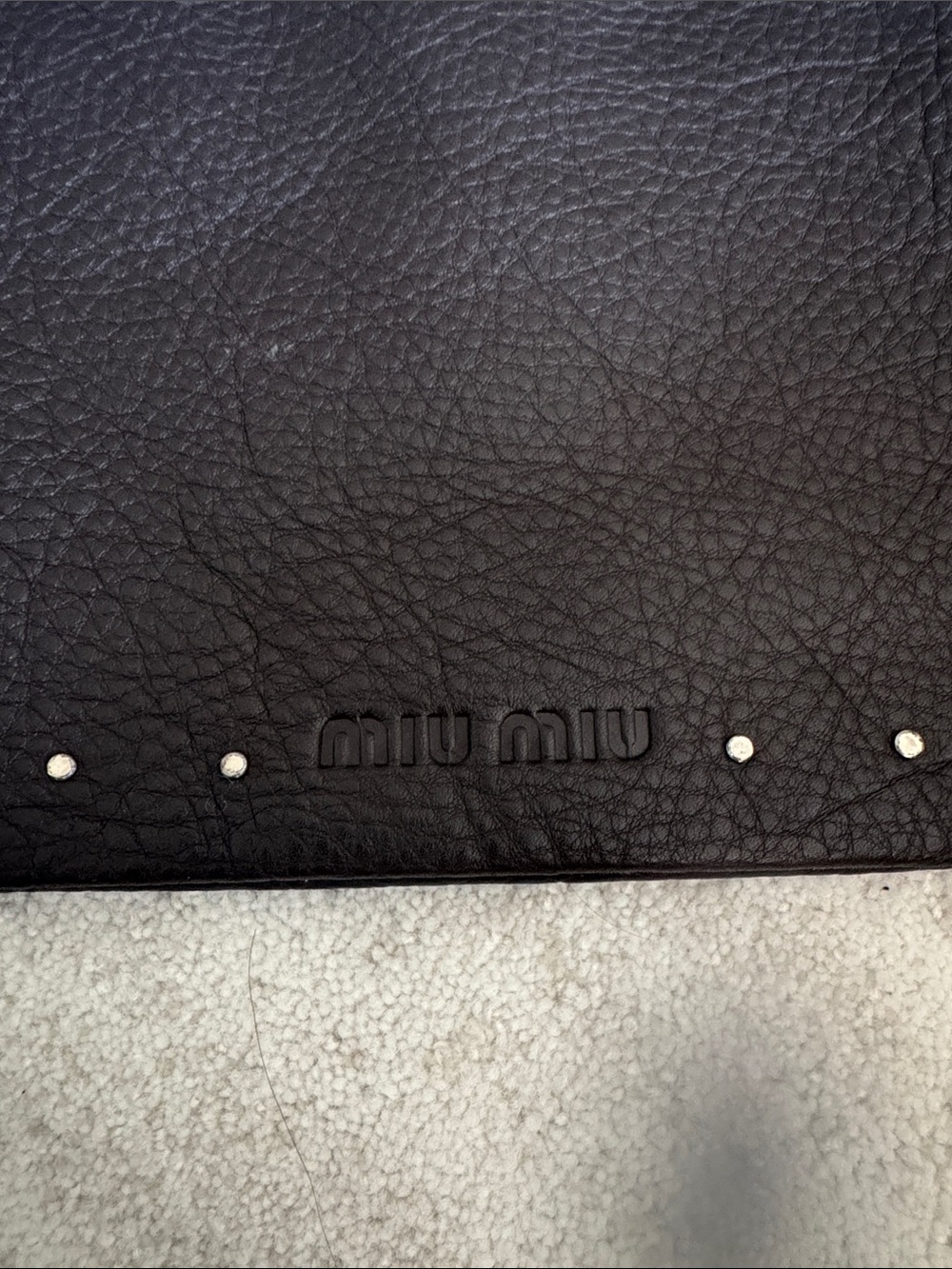 Miu Miu Chocolate Brown Pebbled Leather Shoulder Bag with Studs - Picture 3 of 8